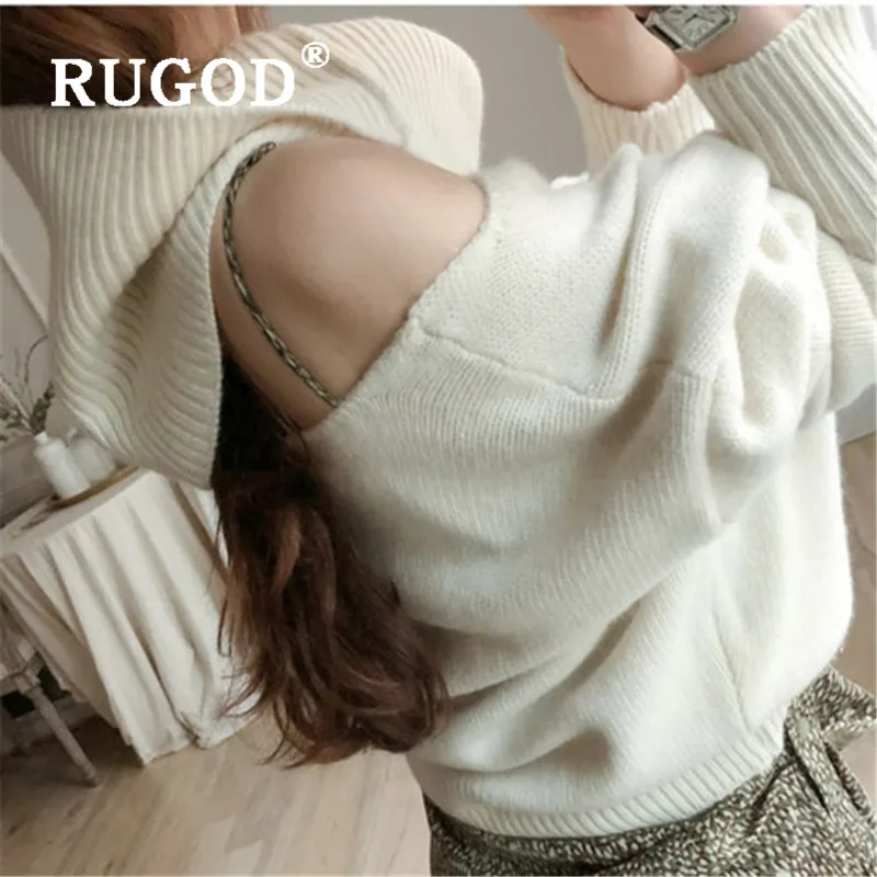 RUGOD, воротник с ворсом, однотонный элегантный пуловер, Женская водолазка, удобный вязаный пуловер, женский свитер с открытыми плечами
