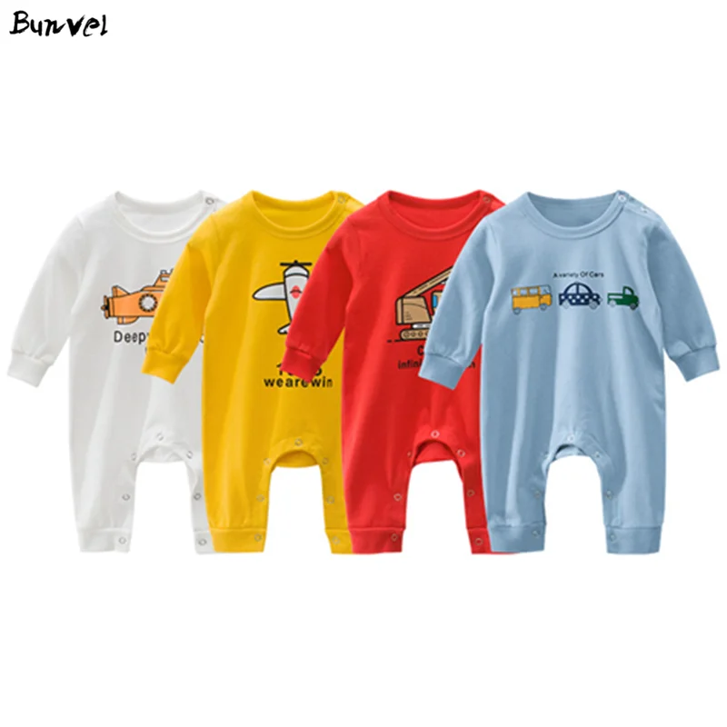 Bunvel 1/комплект из 4 предметов для малышей, для младенцев, Детские комбинезоны для новорожденных; Комбинезоны для маленьких мальчиков и девочек с мультяшным принтом; цельнокроеный Комбинезон Детский Костюм