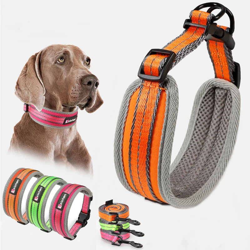 

Reflective Pet Dog Collar Leash Set Adjustable Nylon Thicken Breathable For Small Medium Large Dogs Collar Outdoor Training