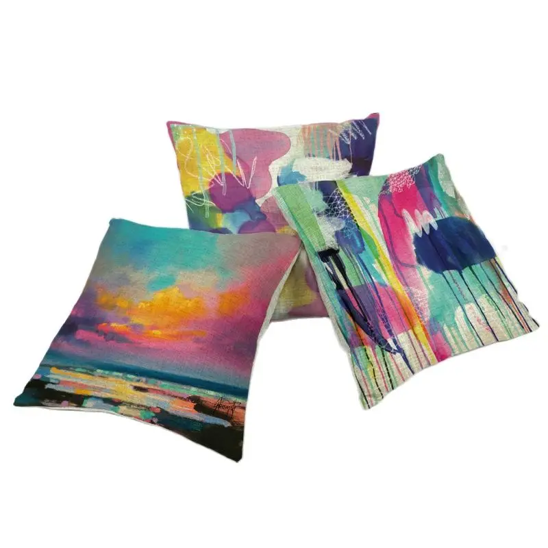 Современная Абстрактная Акварельная Радужная подушечка с граффити синяя