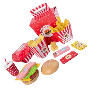 

1 Set Kids Fast Food Set Meal Toy Wooden Colorful Kitchen Food Toy Food Cooking Toy for Playing House Daily Playing