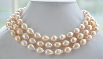 

16x14 rice pink freshwater pearl necklace 48inch Factory Wholesale price Women Gift word Jewelry