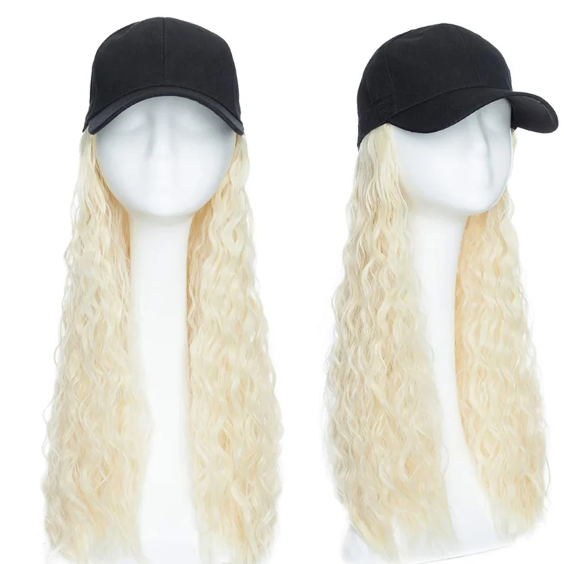 bleach blonde Hot Sale Women Hair Extension Adjustable Baseball Cap with Curly Long Wavy Wave Hairpiece - Цвет: bleach blonde
