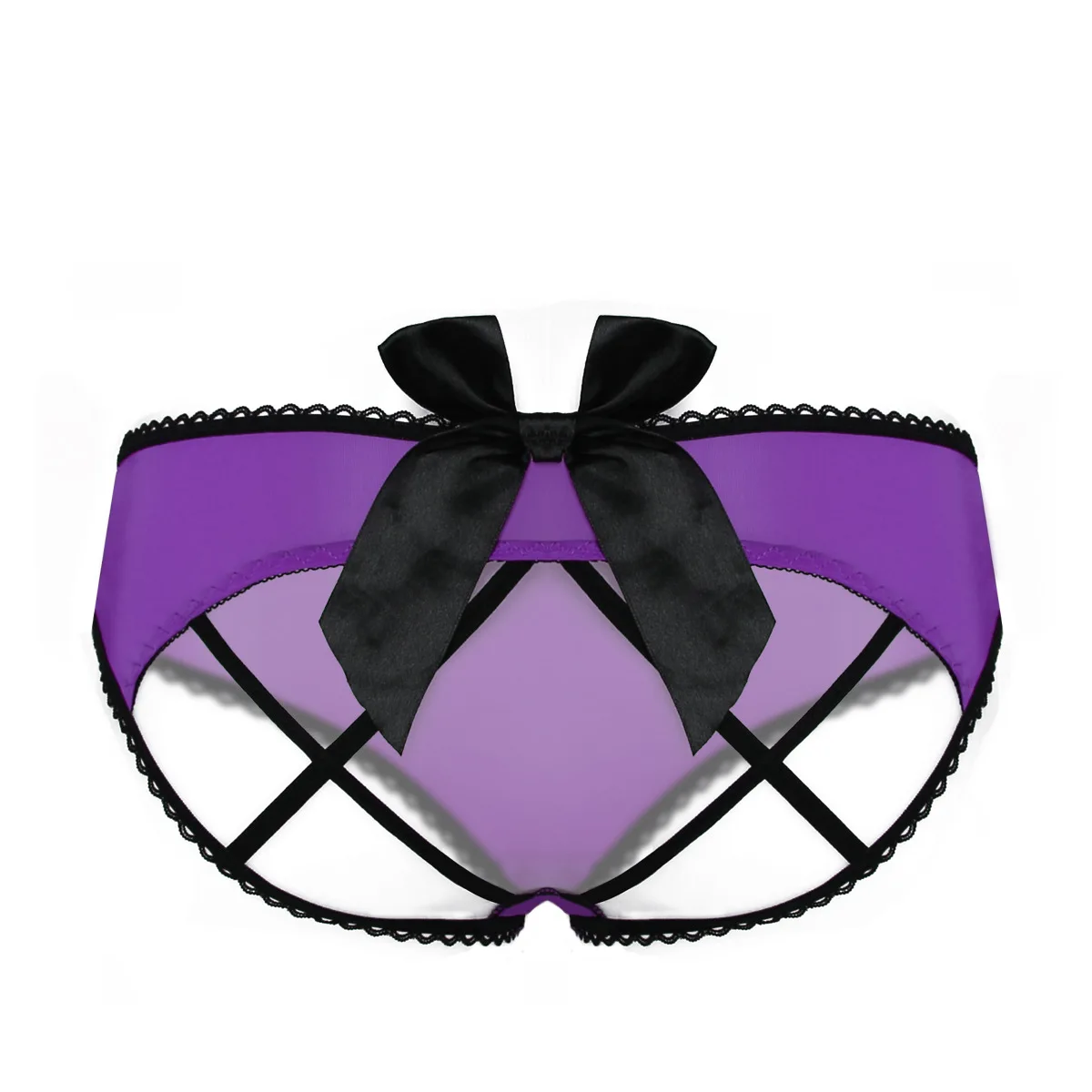 Sexy Ladies Panties Open Low Waist Bow Temptation Beautiful Hip Perspective Briefs Hollow Exposed Butt Pants Erotic Lingerie