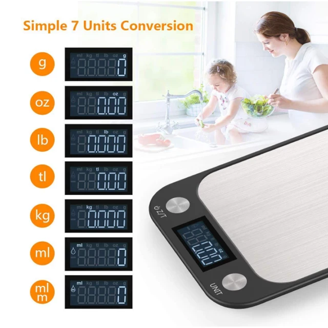 Digitális Többfunkciós Élelmiszer Konyhai Skála 5Kg/1G Rozsdamentes Acél Elektronikus Mérlegek Lcd Kijelző Háztartási Fekete Számára - Image 2