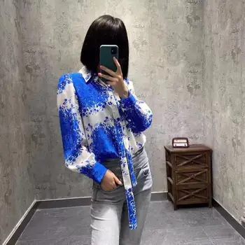 

Runway Fashion 100% Silk Blouse 2020 High Quality Porcelain Print Party Office Ladies Party Elegant Blouse Top