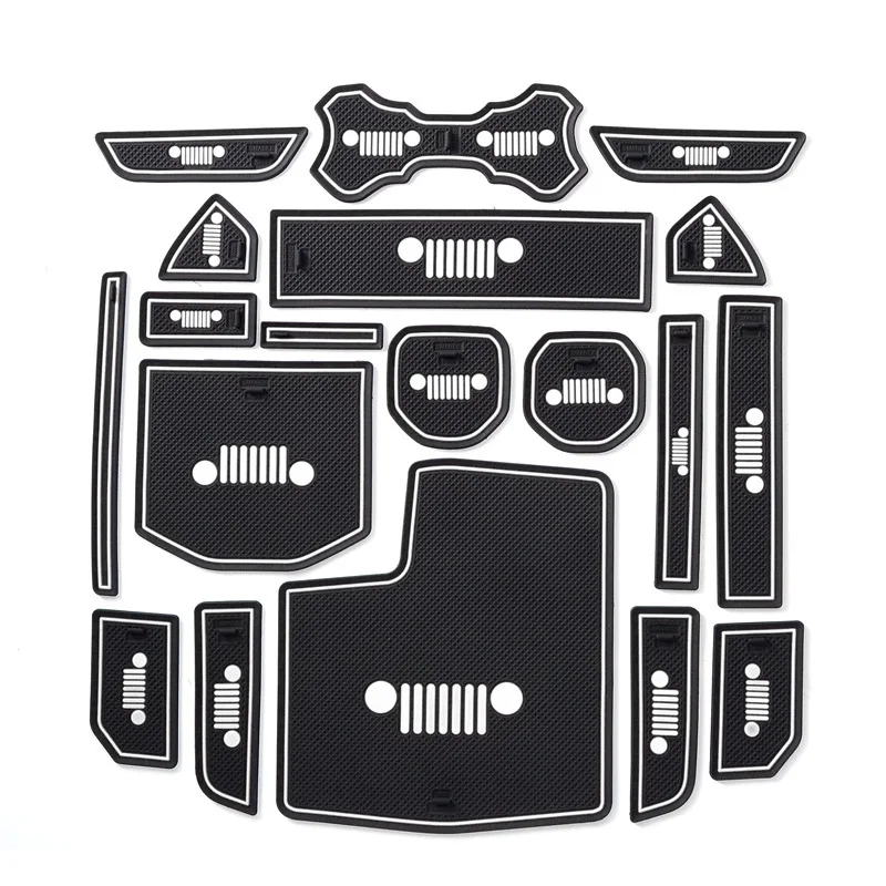 

Door Mats Gate Slot Mat Cup Pads 19pcs Set Dustproof For Jeep Wrangler JL 2018 Cushion Cup Mat Gate Slot Pad Cover Rubber Car