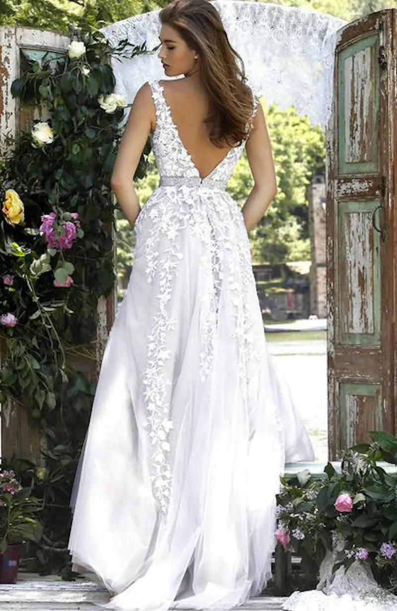 Vestido de noche, v-образный вырез, ТРАПЕЦИЕВИДНОЕ свадебное платье, длина, аппликация, открытая спина, без рукавов, светильник цвета шампанского, в пол, без бретелек свадебное платье