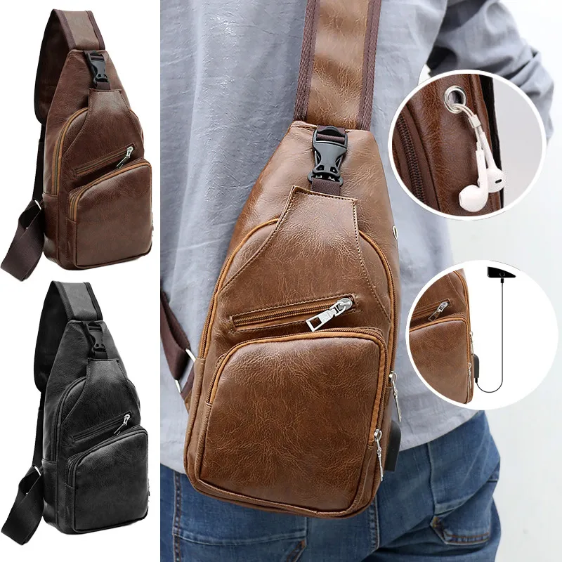 Мужской кожаный рюкзак слинг нагрудная сумка через плечо Байкерский ранец