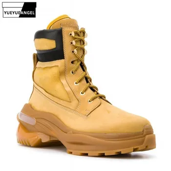 

Design Brand New Mens Personality Genuine Leather Boots High Top Thick Bottom Lace Up Cargo Shoes Fashion Cowhide Safety Boots
