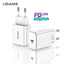 USAMS EU/US 18 Вт PD быстрое USB зарядное устройство Тип C быстрое зарядное устройство для iPhone X XS XR 8 зарядное устройство для мобильного телефона huawei samsung адаптер