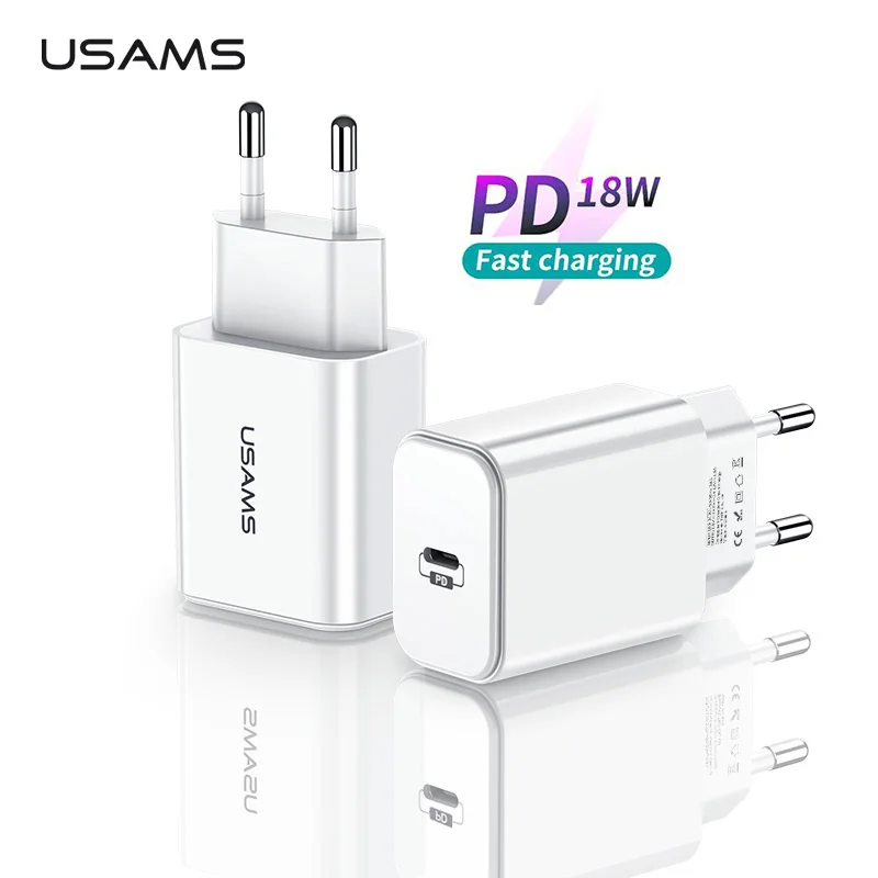USAMS EU/US 18 Вт PD быстрое USB зарядное устройство Тип C для iPhone X XS XR 8 мобильного