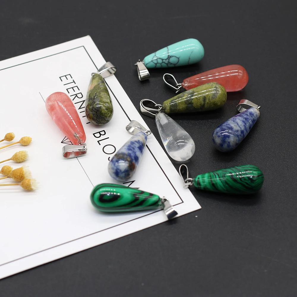 24PCS Wholesale Natural Stone Long Water Drop Shape Pendant For Jewelry Making DIY Necklace Bracelet Accessories Gift