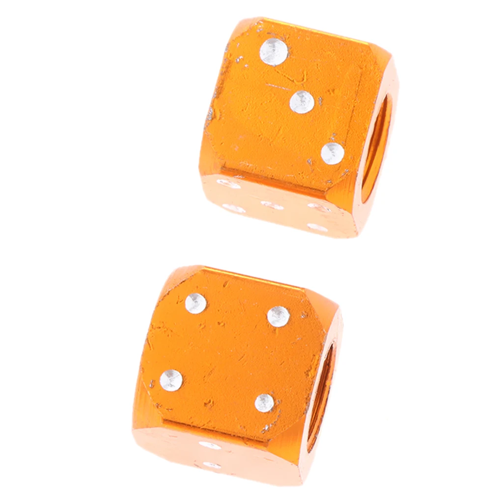 2 Pieces Dice Car Tire/Wheel Valve Stem Caps Air Valve Dust Cap Bike Orange