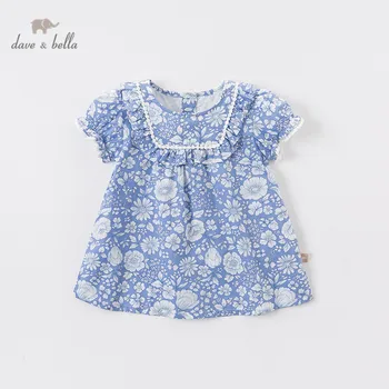 

DBM13723 dave bella summer baby girl's cute floral print ruched dress children fashion party dress kids infant lolita clothes