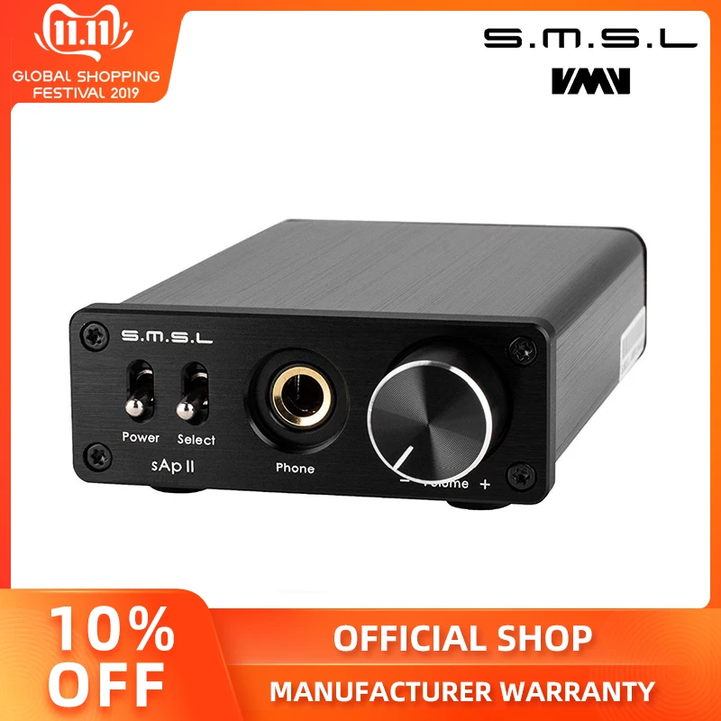 

SMSL SAP II Portable Headphone Amplifier TPA6120A2 Big Power HiFi Fidelity Stereo Headphone Amplifier with 2 Ways switch inputs