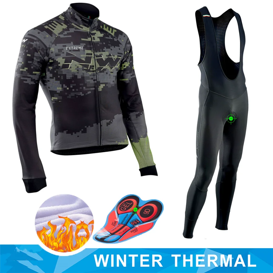 

2019 NW Winter Thermal Fleece Cycling Jersey Long Sleeve Jerseys Cycling Bib Pants Set Bike Bicycle Cycling Clothing