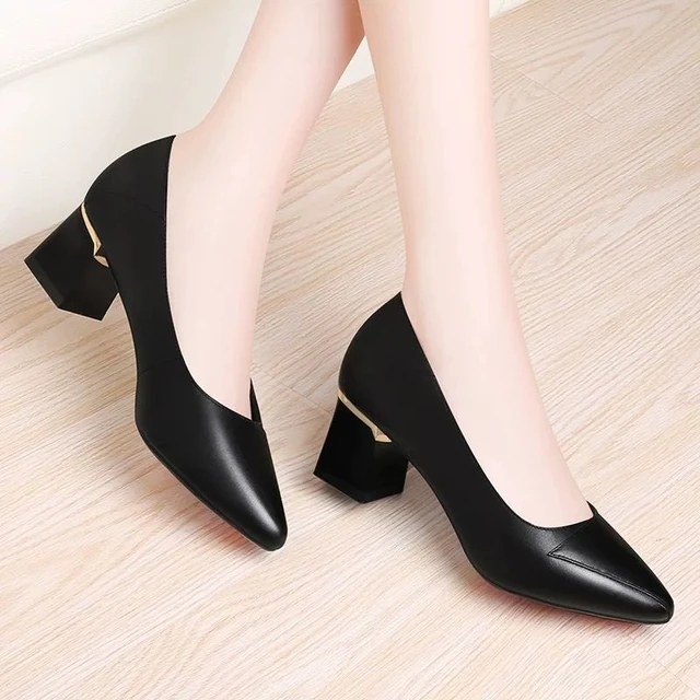 HSMQHJWE Low Heel Pump Shoes Women's Closed Toe Dressy Pump Formal Block  Heeld Shoes for Party Wedding Leather Black 7.5 - Walmart.com