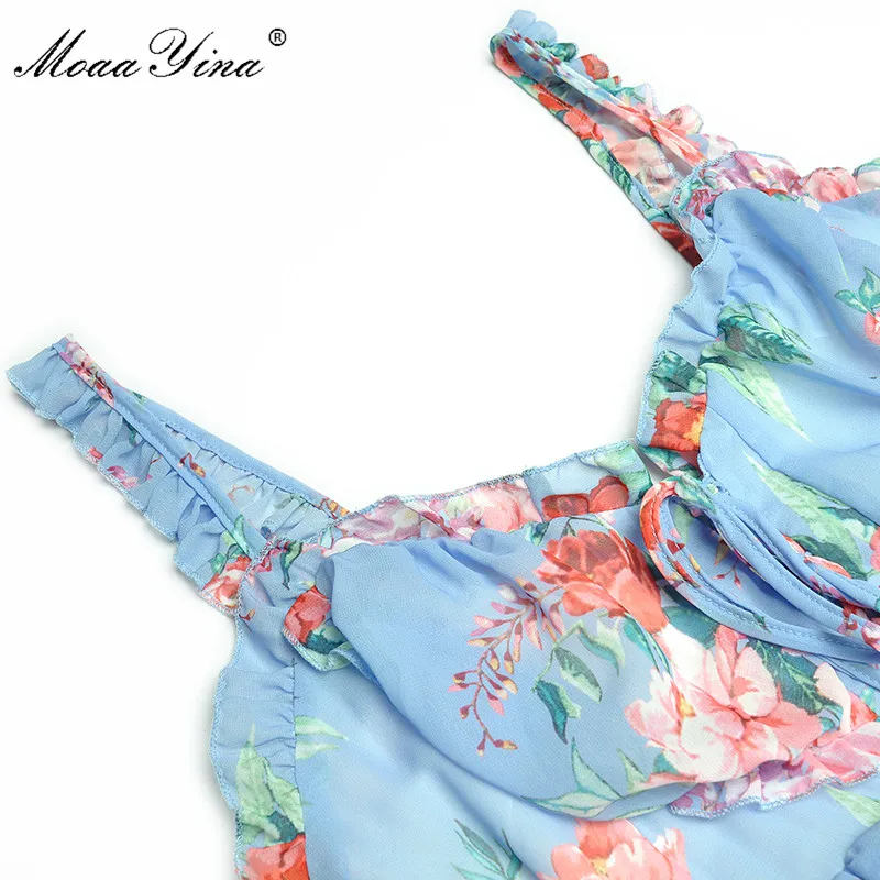 MoaaYina Sexy Backless Ruffles Blue Floral Print Wide-legged Jumpsuit Women Summer Elegant Holiday Bodysuit New MoaaYina Sexy Backless Ruffles Blue Floral Print Wide-legged Jumpsuit Women Summer Elegant Holiday Bodysuit New
