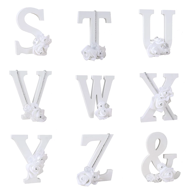 

1Pcs white letter flower letter card wood material DIY white letter word home decoration wedding accessories