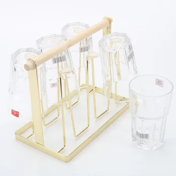 

6 Cups Mug Glass Stand Holder Drying Shelf Home Kitchen Hanging Drainer Storage Rack Creative Iron wood Home Storage Accessories