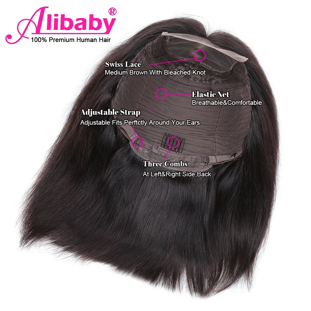 Alibaby малазийский парик прямые парики человеческих волос Remy 4x4 кружева закрытие парик из натуральных Цвет Боб Синтетические волосы на кружеве парики из натуральных волос для детей от 8 до 16 дюймов