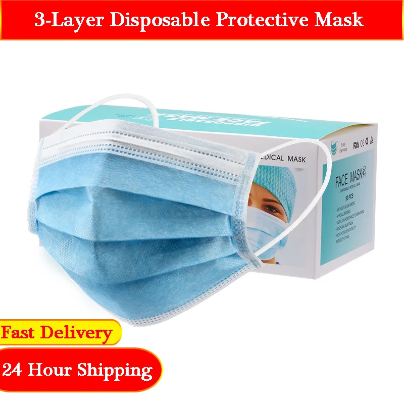 

50pcs Disposable face mask medical mask surgical mask 3-layer Non-woven Dust Mask Disposable Mouth Mask filter anti dust mask