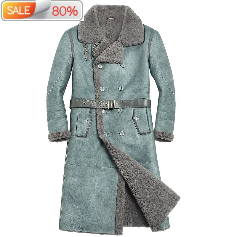 

Winter Sheep Shearling Men's Genuine Leather Jacket Long Sheepskin for Men Natural Wool Fur Coat A16 B21134