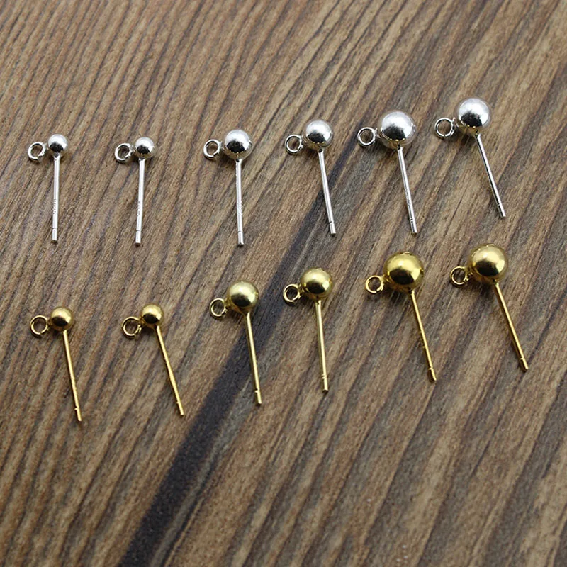 4pcs 3 4 5 mm Pure 925 Sterling Silver Earrings Hoops Ball Head Ear Stud for DIY Jewelry Making Supplies Accessories  Украшения | Отзывы и видеообзор