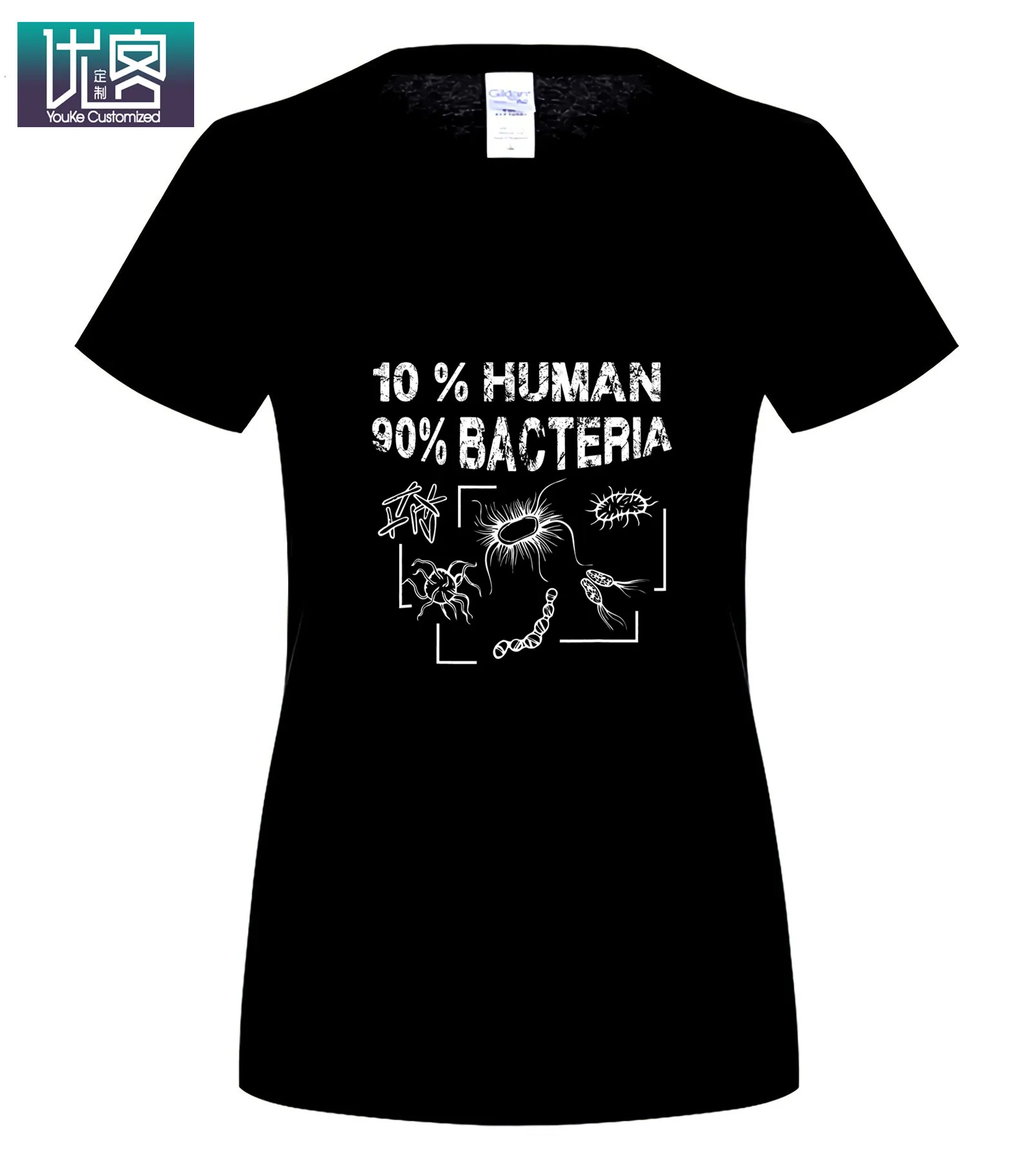 10% забавная футболка с микробиологией, 90% человека, бактерии, удивительные Уникальные повседневные футболки с коротким рукавом, одежда из хлопка, футболка - Цвет: women black