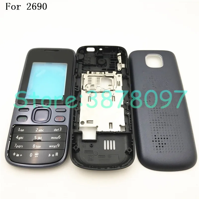 Полный Корпус для Nokia 2690 Корпус Передняя Лицевая панель рамка крышка чехол+ задняя крышка/крышка батарейного отсека+ клавиатура+ логотип