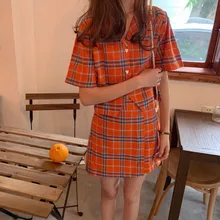 Vintage Stylish Single Breasted Plaid thin Blazer Jacket & Skirt 2020 Fashion Women Suits Female Sets Mini Skirt Short Tops sets Vintage Stylish Single Breasted Plaid thin Blazer Jacket & Skirt 2020 Fashion Women Suits Female Sets Mini Skirt Short Tops sets
