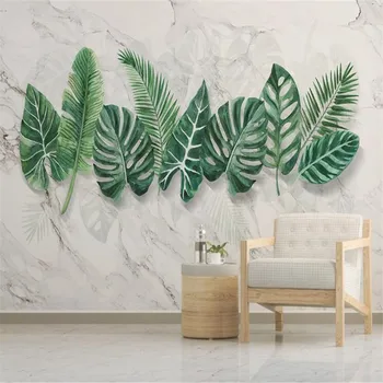

Large 3D wallpaper mural custom modern marble pattern hand painted plant leaves TV sofa background wallpaper mural