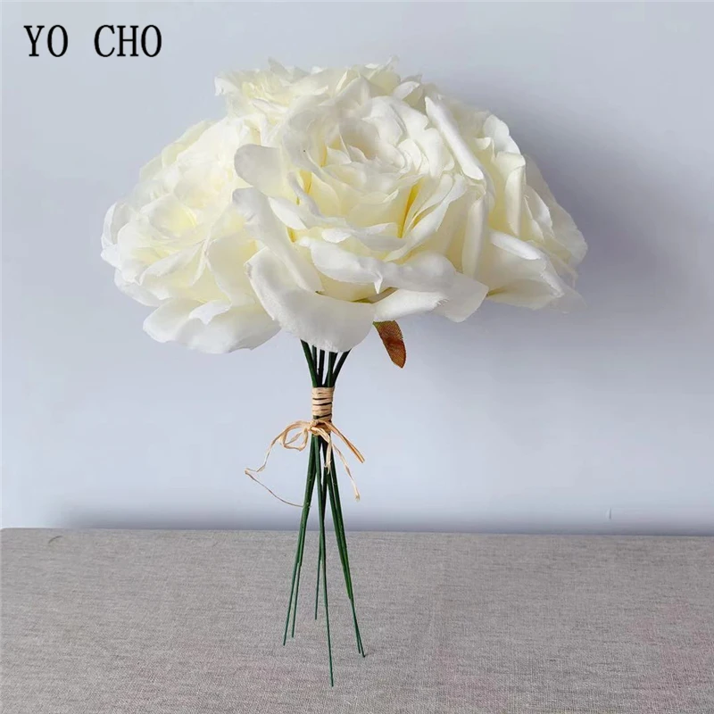 C-White YO CHO Шелковый Искусственный Пион розы Свадебный декор букета ткань розмарин цветок для DIY скрапбукинг ручной работы розы цветы - Цвет: C-White