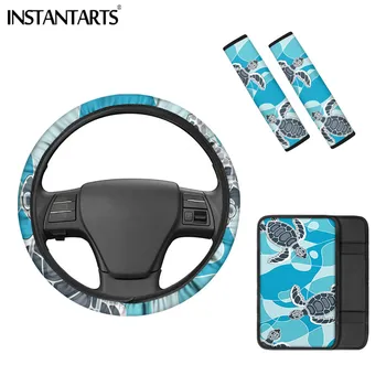 

INSTANTARTS Car Accessories Interior Polynesian Tortoise Printed Hawaii Easy Installation Heavy Vehicle Armrest Case Covers 4pcs