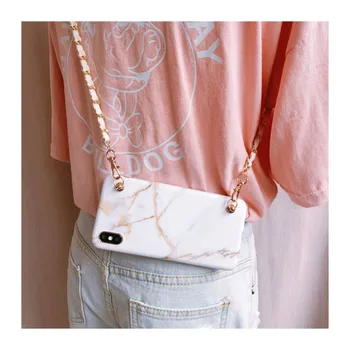 

Handsfree Marble Case with Long Necklace Strap Chain Crossbody for Iphone Xsmax XR X 8 7 Plus Carry Case Popular Trendy