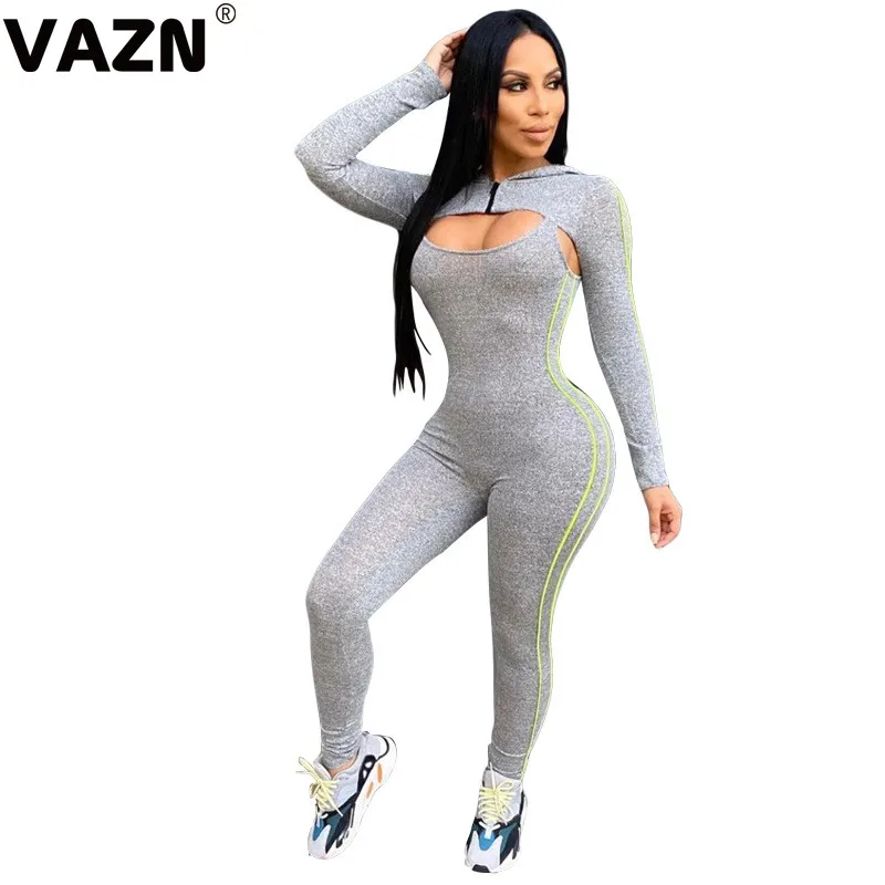 VAZN SXR1735643 возраст снижение Необычные сексуальные выдалбливают стиль классический серый полный рукав женские эластичные длинные узкие комбинезоны
