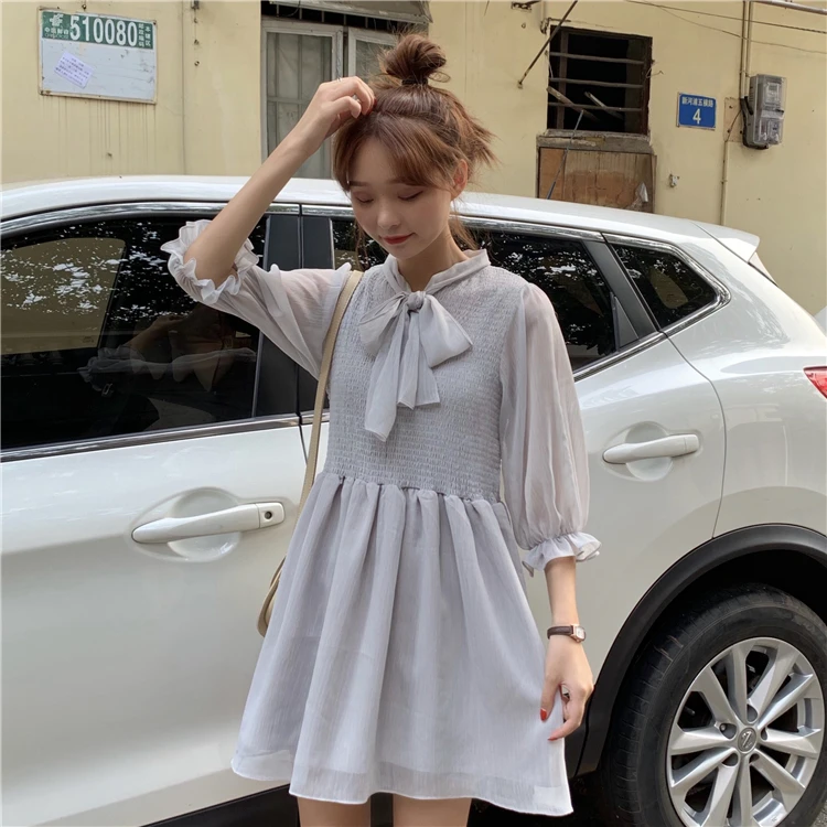 Для женщин милые платья Chic Ins Kawaii Ulzzang Повседневное свободные галстук-бабочка с любовью; милое детское платье; Панк-Одежда Harajuku для Для женщин