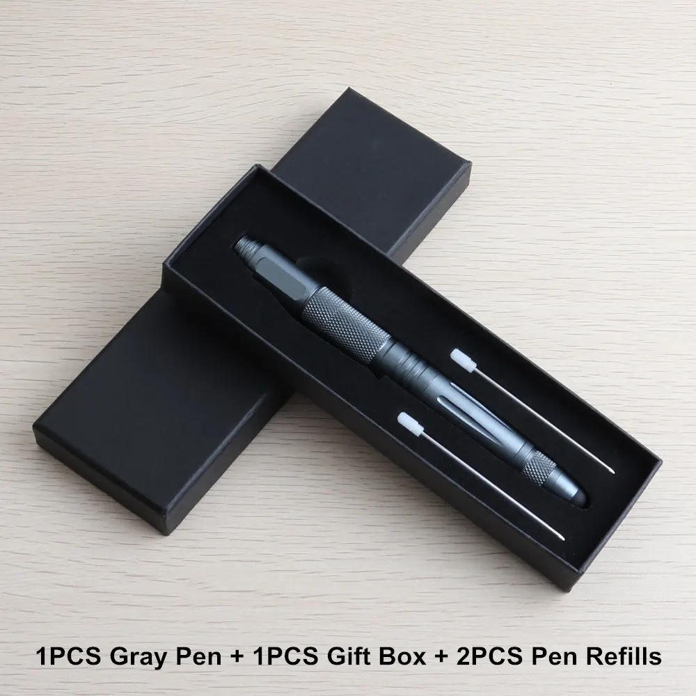 1PCS Baikingift Hot selling MultiFunction Pen Self defense Metal Touch pen useful Tactical Glassbreaker Pen good gift pen - Color: Gray have box