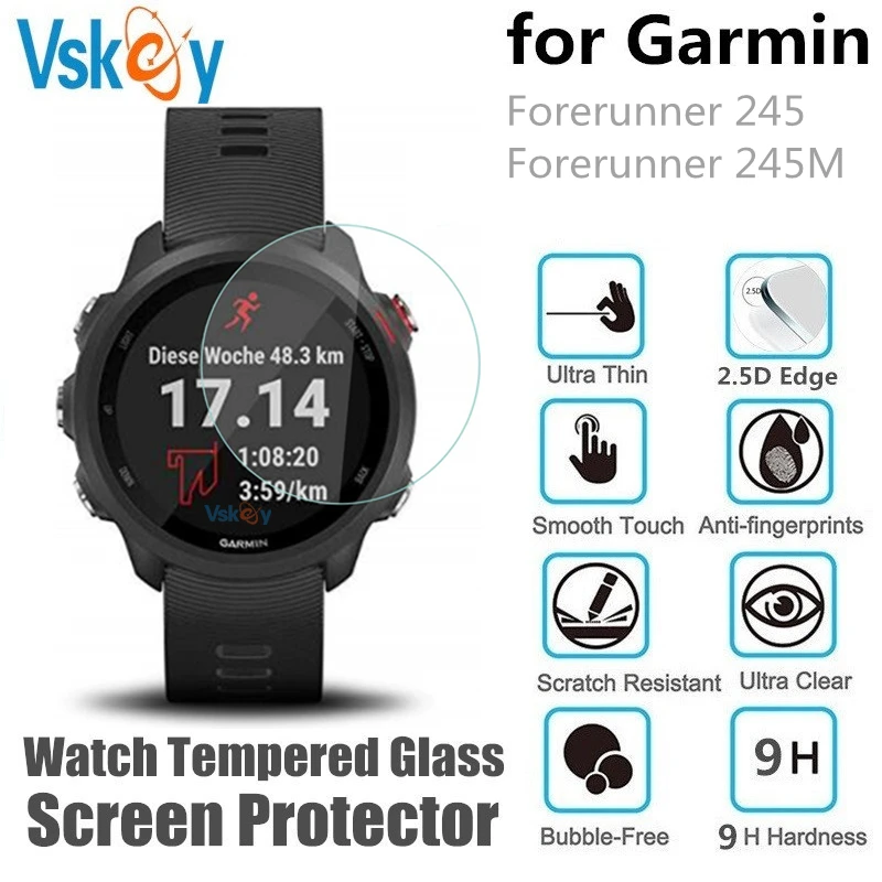 VSKEY 100PCS Tempered Glass for Garmin Forerunner 245 Screen Protector Smart Wrist Watch Anti-Scratch Protective Film