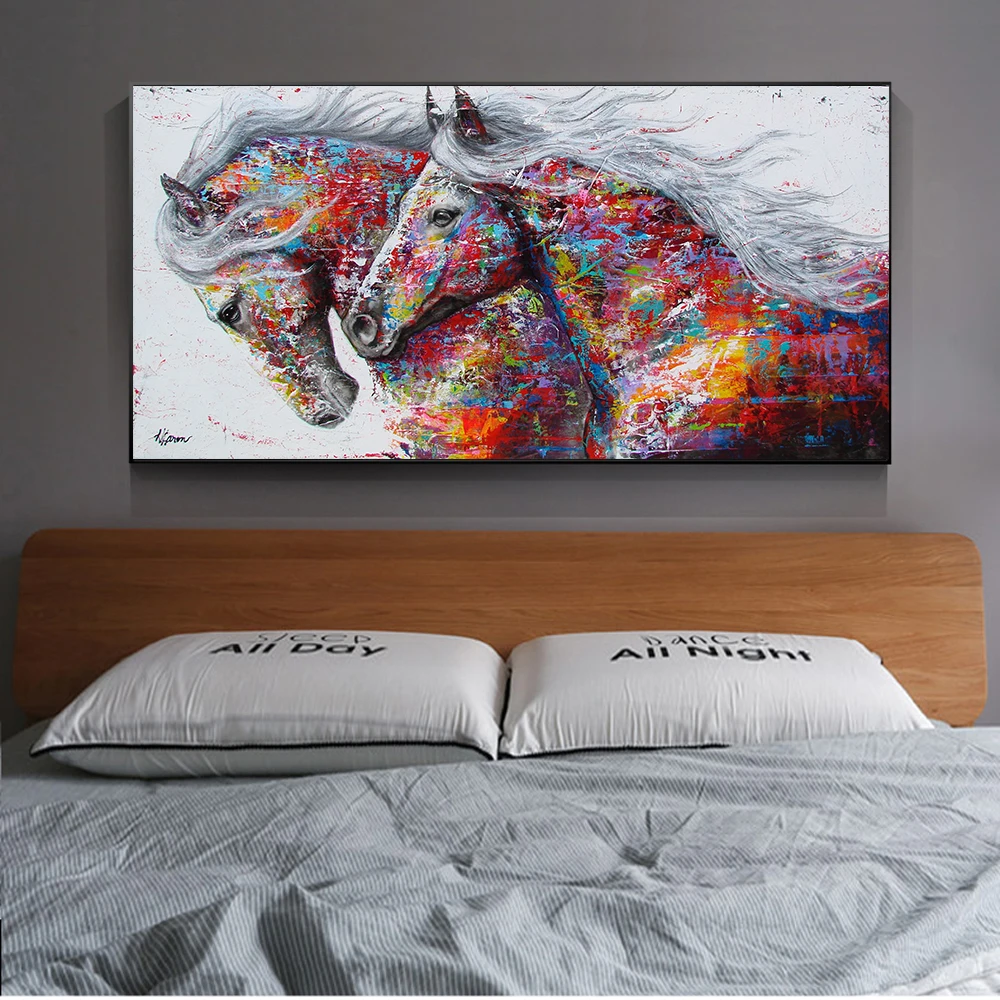 Abstract-Colorful-Two-Running-Horses-Poster-Canvas-Painting-Print-Wall-Art-Pictures-for-Living-Room-