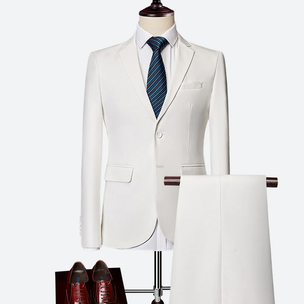 Jacket + Pant New Men Business Slim Suits Sets Solid Color Wedding Office Dress Two-piece Suit Blazers Coat Trousers Waistcoat Jacket + Pant New Men Business Slim Suits Sets Solid Color Wedding Office Dress Two-piece Suit Blazers Coat Trousers Waistcoat