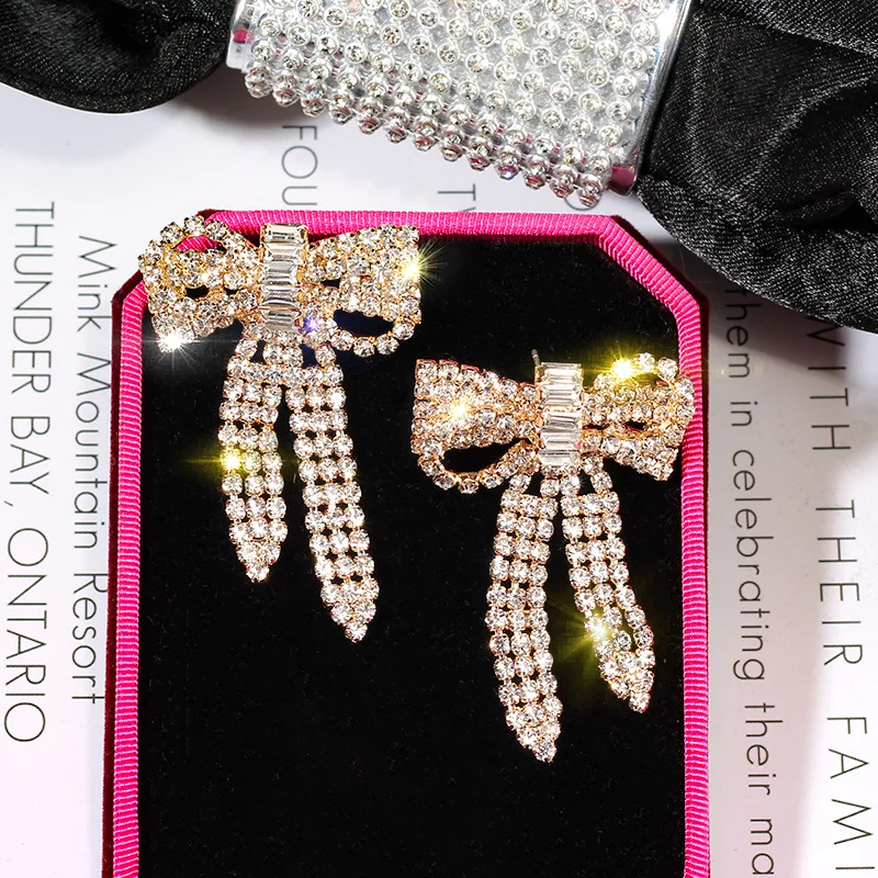 Ajojewel Bling Украшенные стразами серьги с бантами золотые массивные Серьги Романтические ювелирные изделия аксессуары