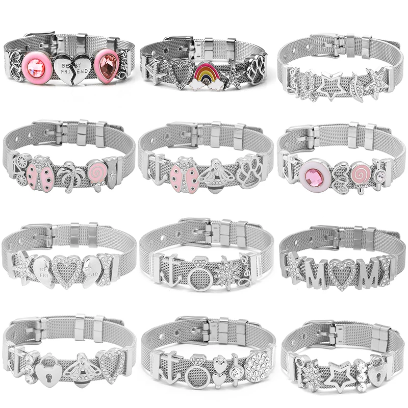 BAOPON, модные сетчатые браслеты из нержавеющей стали, браслеты для женщин с серебряными горками, браслеты-подвески, ювелирные изделия DIY, лучший подарок