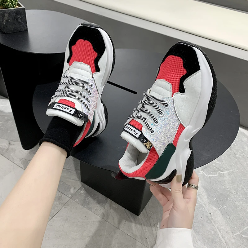 

2020 New spring fashion women's shoes with mixed color non-slip sequins to decorate individual daily vulcanized shoes U21-93