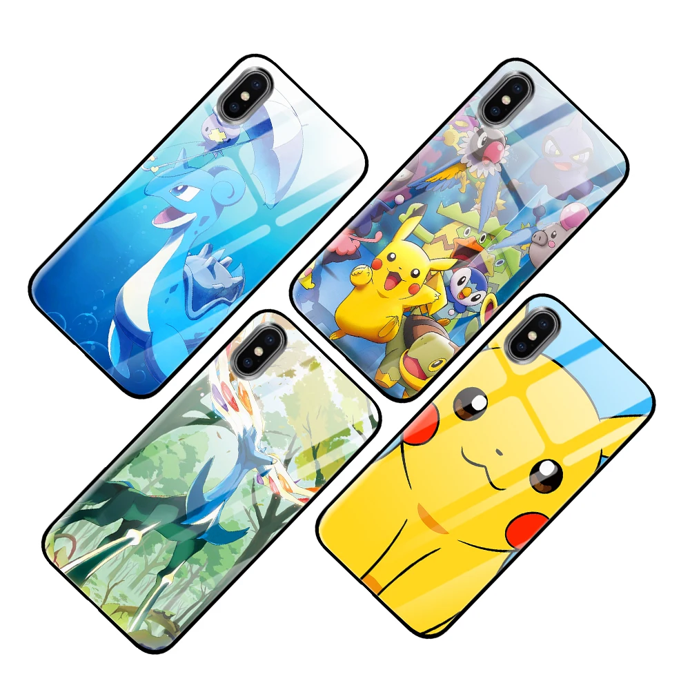 Pikachue японское аниме для iPhone 5 5S 6 6s 7 8 Plus X XS XR 11 Pro макс. закаленное стекло чехлы