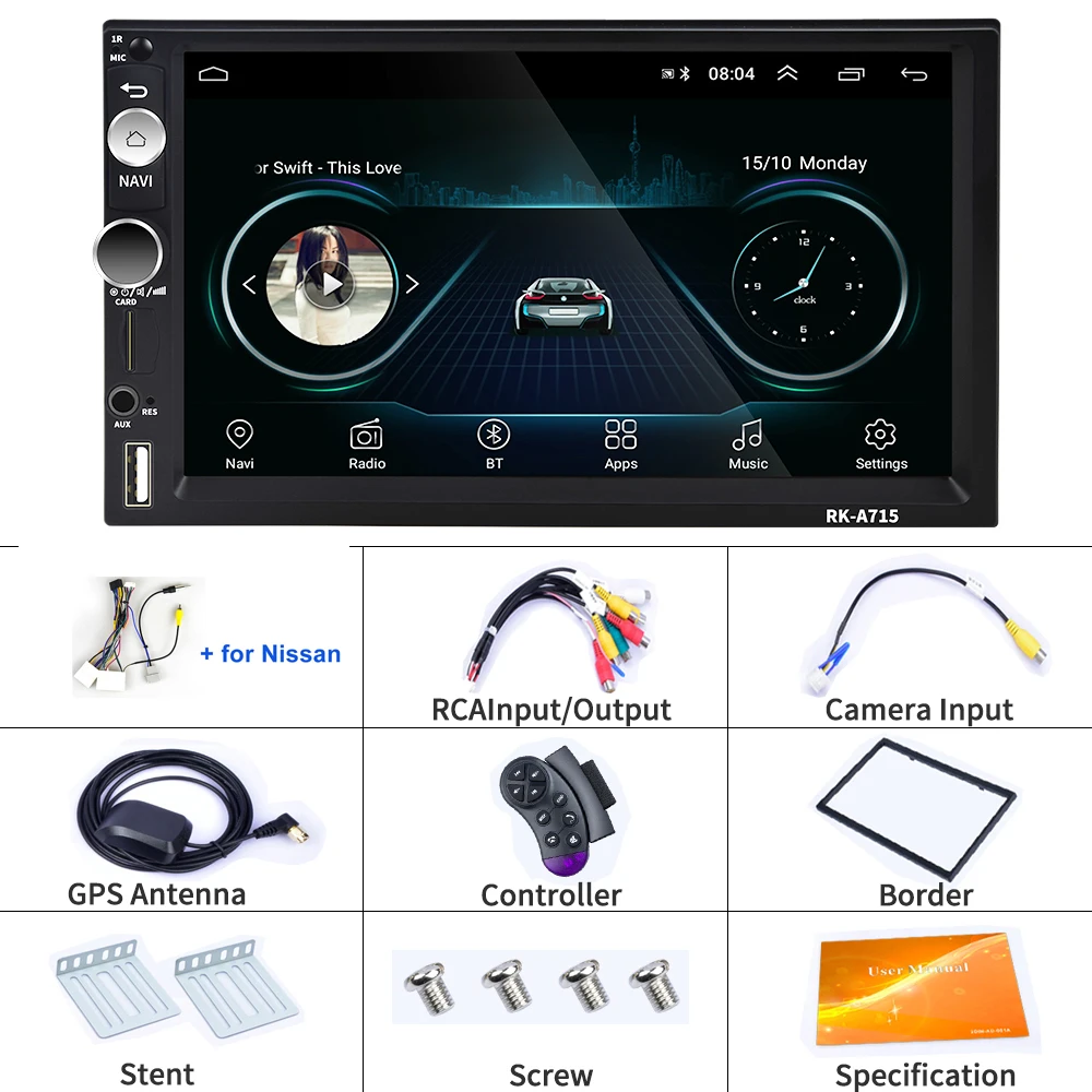 with Nissan cable Podofo автомобильный мультимедийный плеер Andriod 2 din " gps навигация Bluetooth автомобильный аудио WiFi USB SD Зеркало Ссылка Стерео Авторадио - Цвет: with Nissan cable