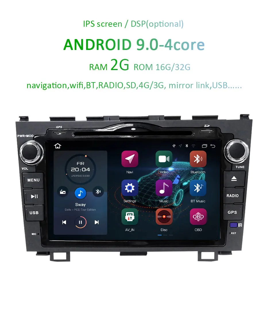 Excellent DSP IPS SCREEN HD 4G 64G Android 9.0 AV Output CAR DVD PLAYER For CRV CR-V GPS navigation radio multimedia player stereo 3