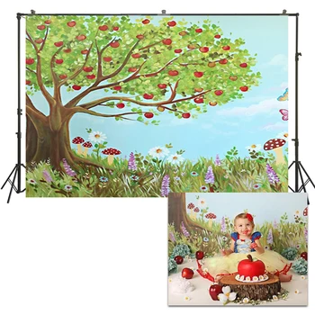 

Kids Photography Backdrop Watercolor Oil Painting Red Apple Tree Photo Studio Booth Baby Portrait Srping Cake Smash Background
