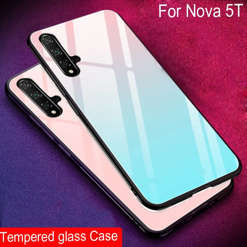 Чехол из закаленного стекла для Huawei Nova 5 T градиентный цвет задняя крышка мягкие